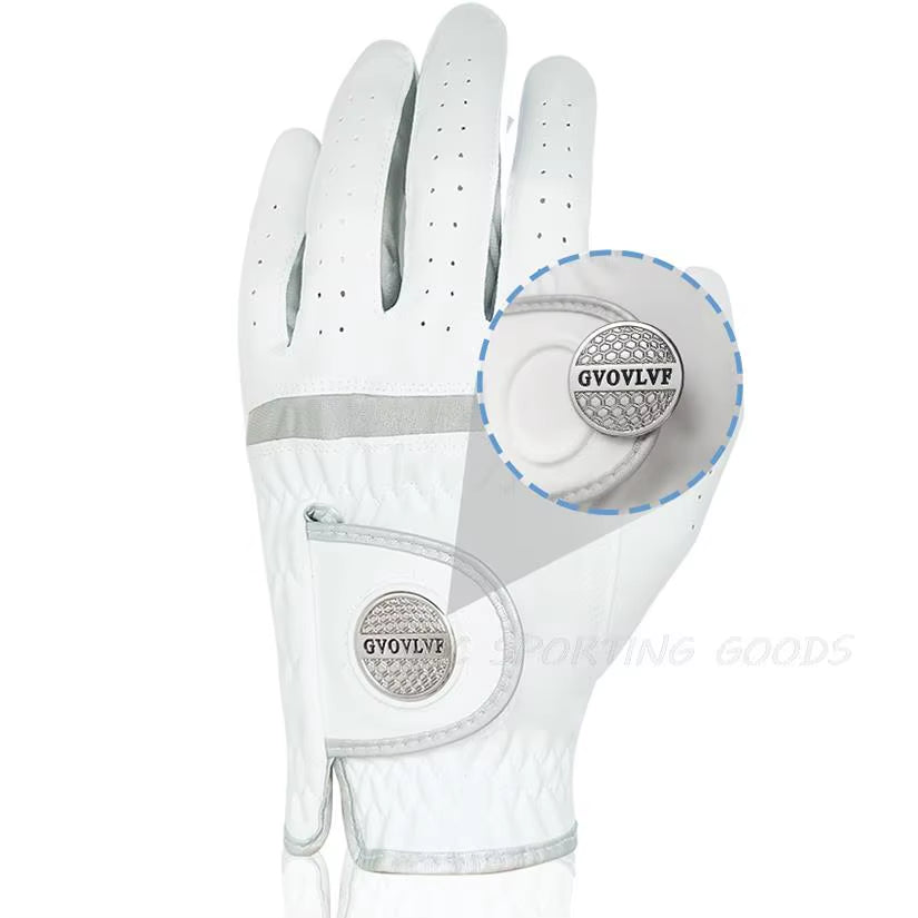 1Pc Men'S Golf Glove Micro Soft Fabric Breathable Golf Gloves with Magnetic Marker Replaceable White Glove