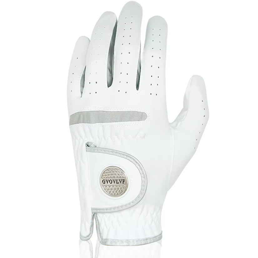 1Pc Men'S Golf Glove Micro Soft Fabric Breathable Golf Gloves with Magnetic Marker Replaceable White Glove