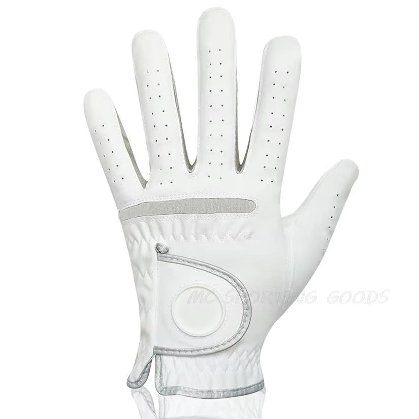 1Pc Men'S Golf Glove Micro Soft Fabric Breathable Golf Gloves with Magnetic Marker Replaceable White Glove