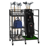 Golf Bag Storage Garage Organizer w/ Wheels Extra Storage Rack for Golf Clubs