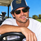 Signature Sunday Cap trucker hat in Navy/White on the course | Sunday Swing Club