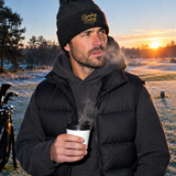 The Frost Tee Beanie on a frosty first tee at sunrise | Sunday Swing Club