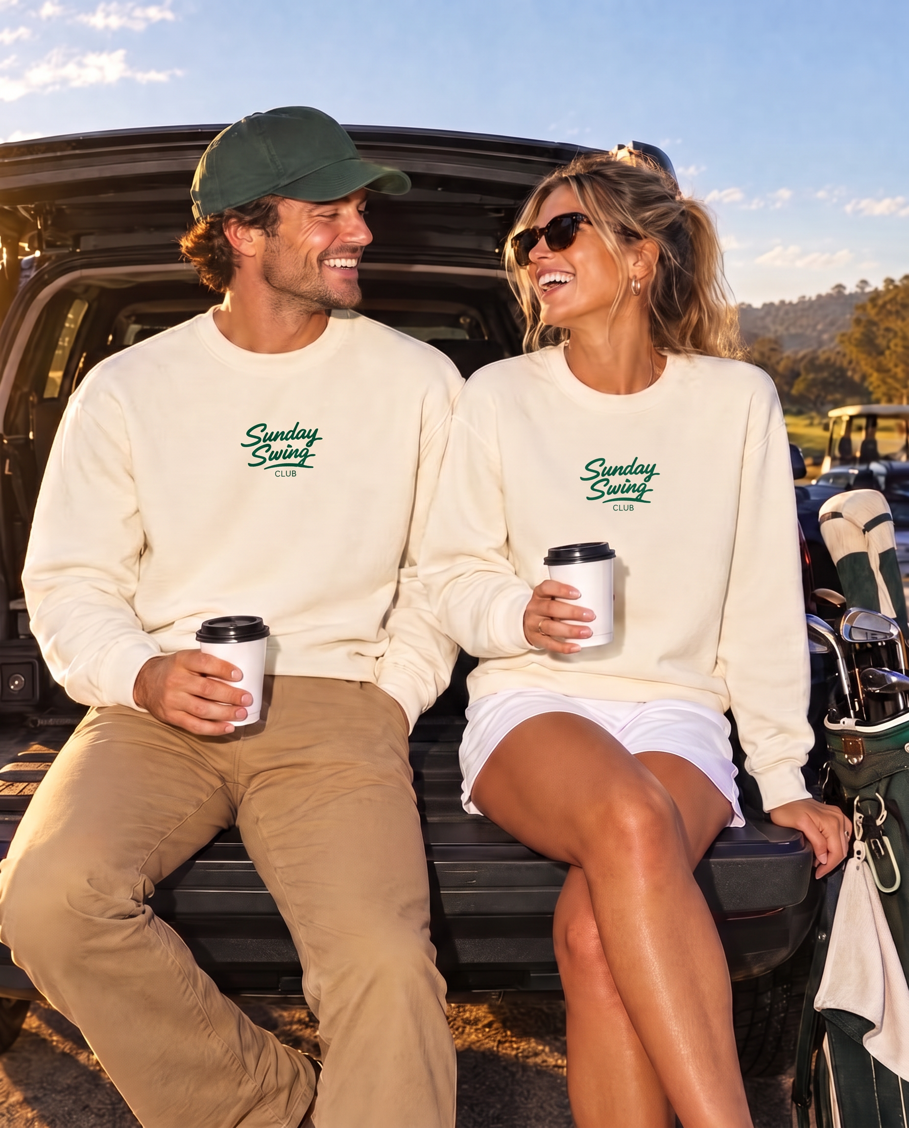 The Clubhouse Crew in Sandshell on a couple at the golf course | Sunday Swing Club